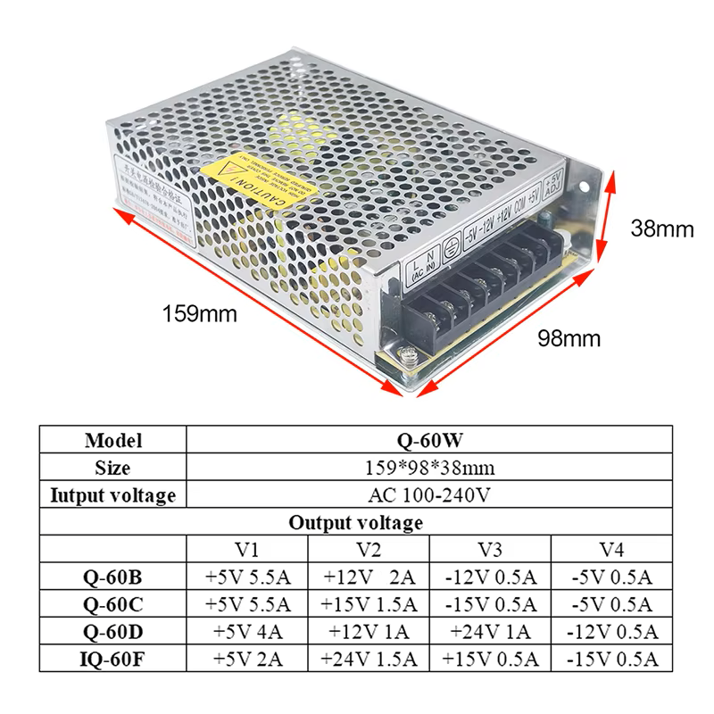 Q-60A/B/C 5V 12V 24V 15V Quad  - Smps Power Supply recensie en prijs