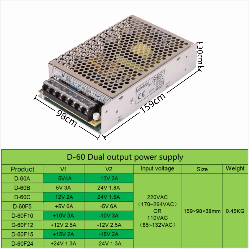 60W dubbele uitgang 5V 10V 12V - Smps Power Supply recensie en prijs