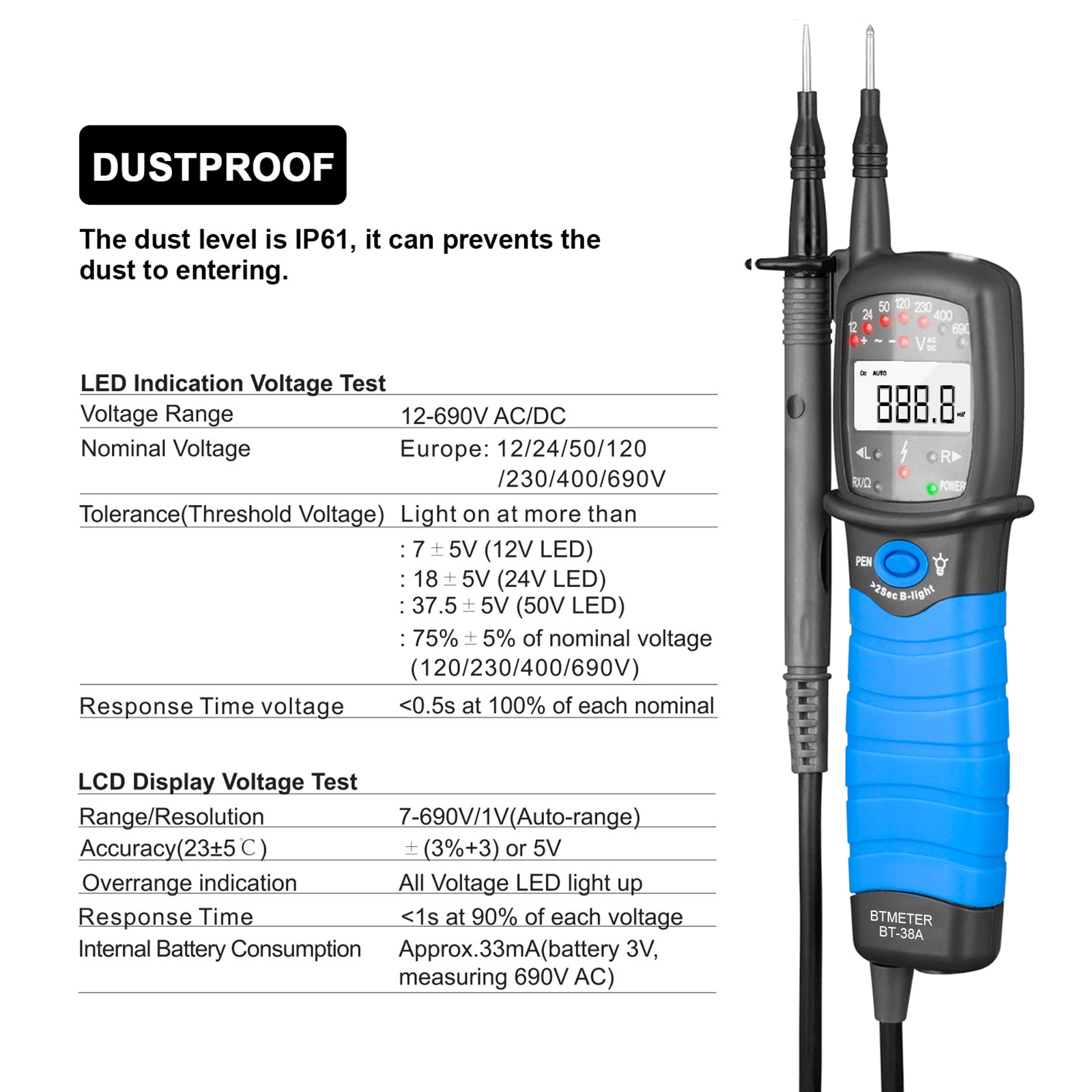 AC/DC-spanningstester 12-690V  - Power Supply Tester recensie en prijs